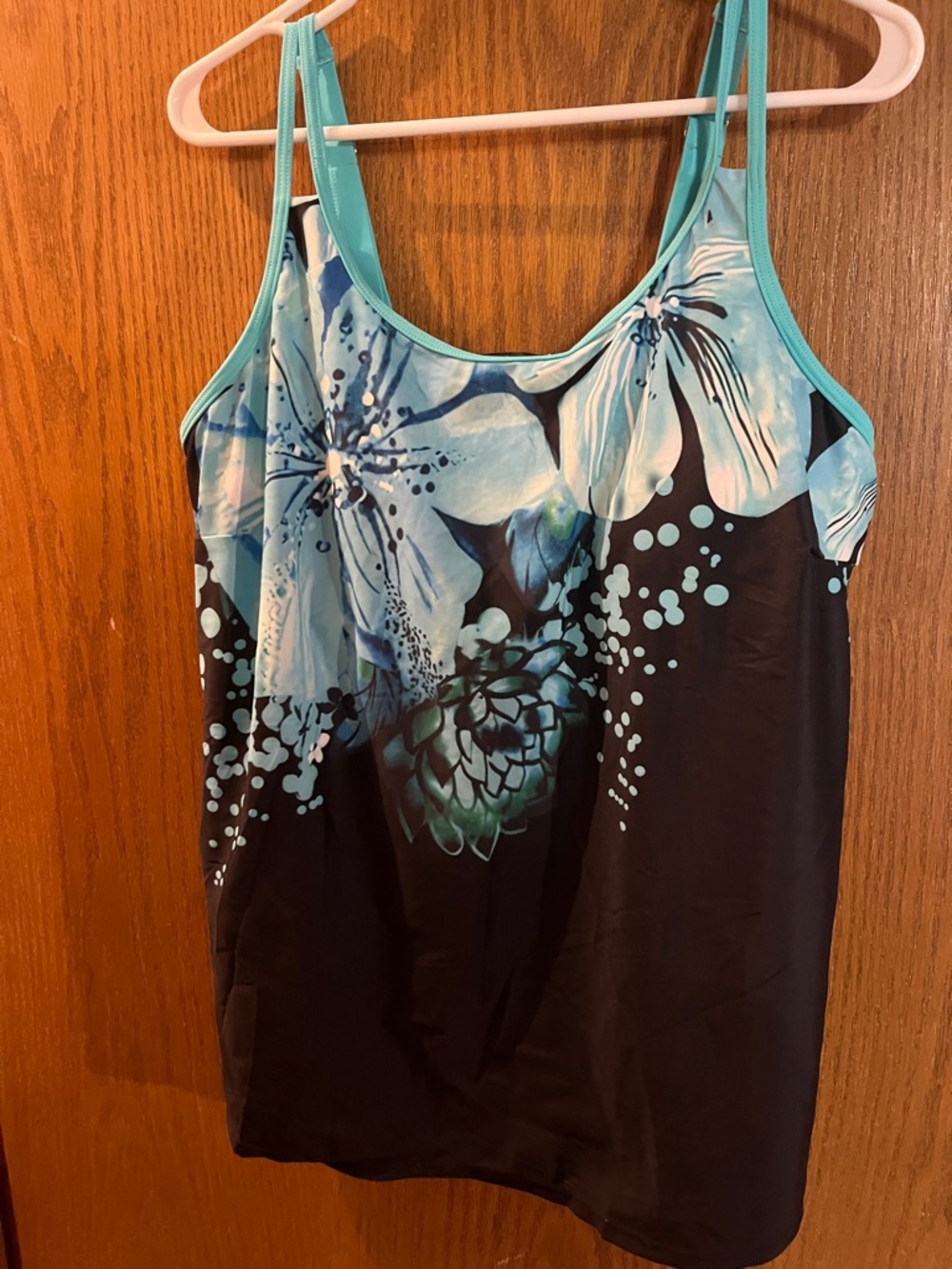 💁‍♀️Floral Aqua & Black Swim Cami with Scoop Neck and mismatch bottoms black